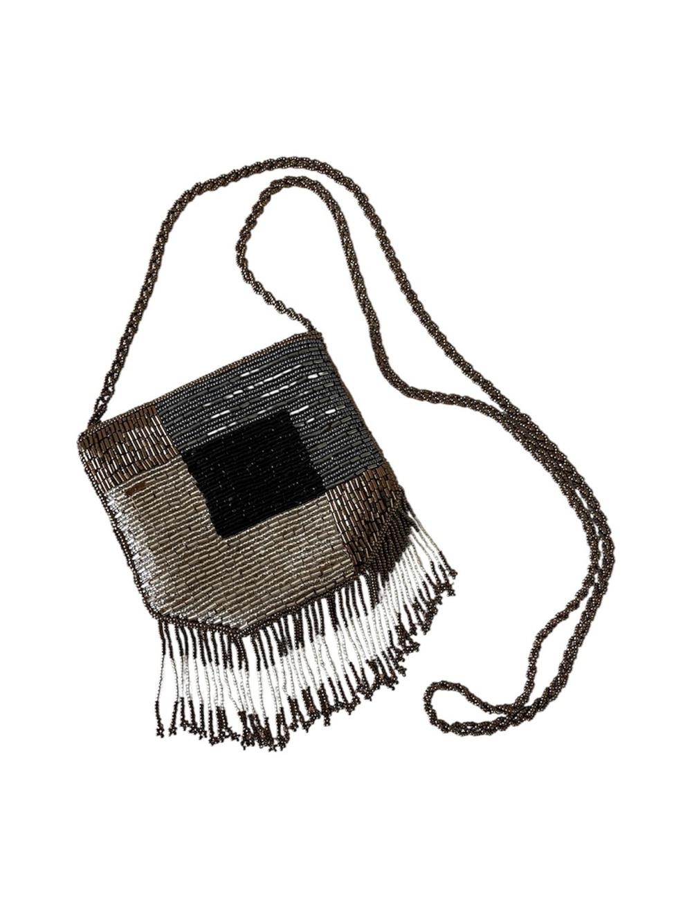 Vintage Original Bells & Bags Leslie Kaplan Handmade Beaded Fringe Crossbody Pur